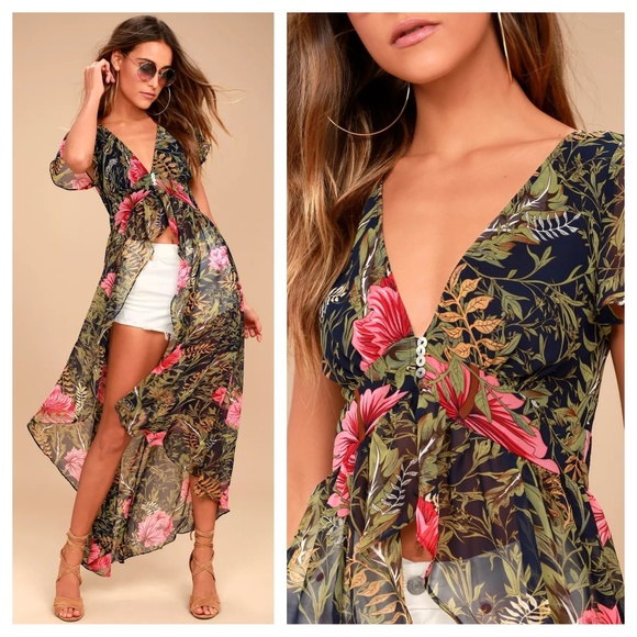 Lulus Tops - Urban Garden Green Floral Print Maxi Top